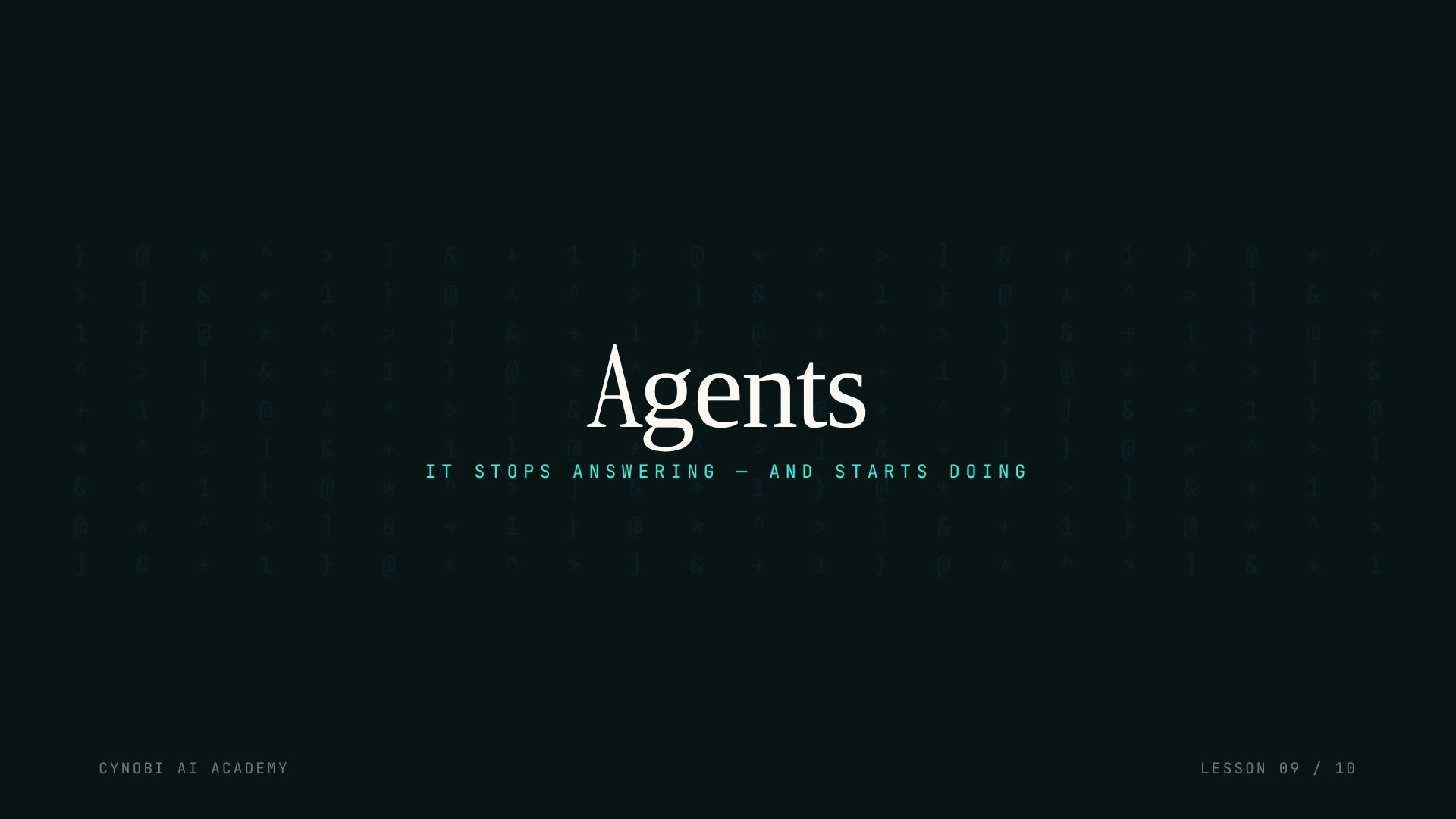 Lesson 9 title card: Tools, Connectors & Agents